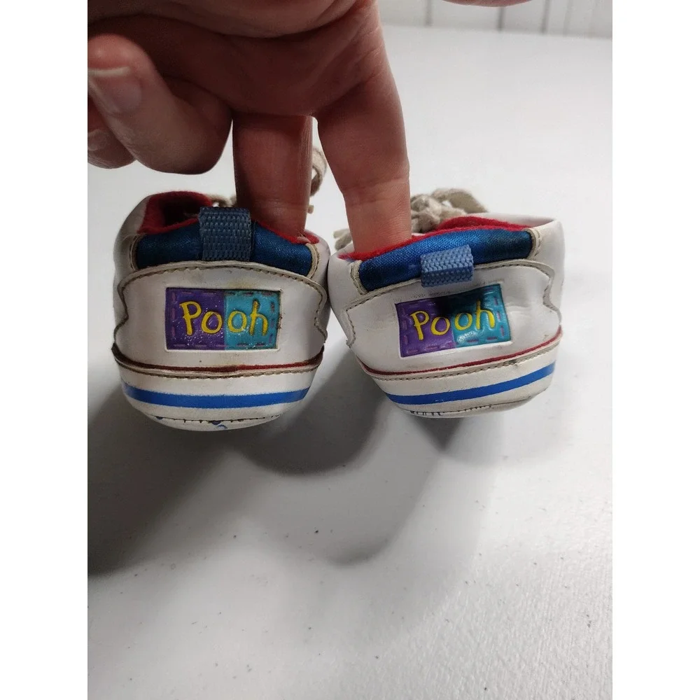 Disney Winnie the‎ Pooh Tigger Vintage Crib Shoes White Blue Red Baby Size 3